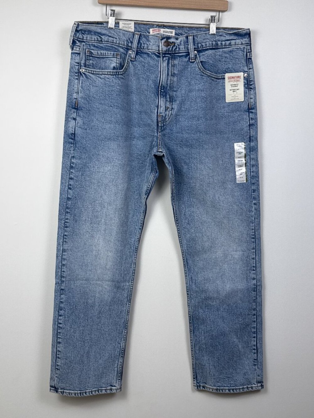 Signature Levi Strauss Mens Authentic Straight Jeans Flex Stretch Blue 38x30 NWT